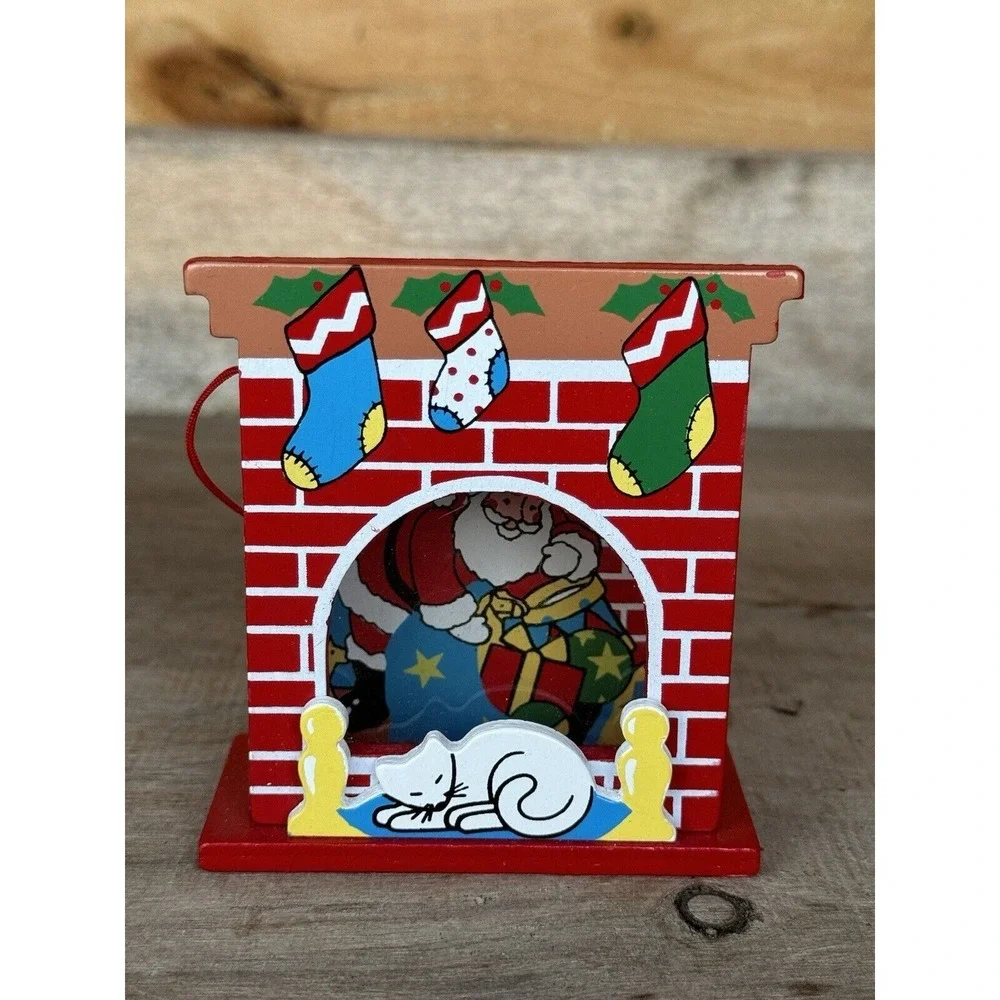 Vintage 3D Christmas Ornament Santa In Chimney Scene Dakin,inc Product Of Taiwan